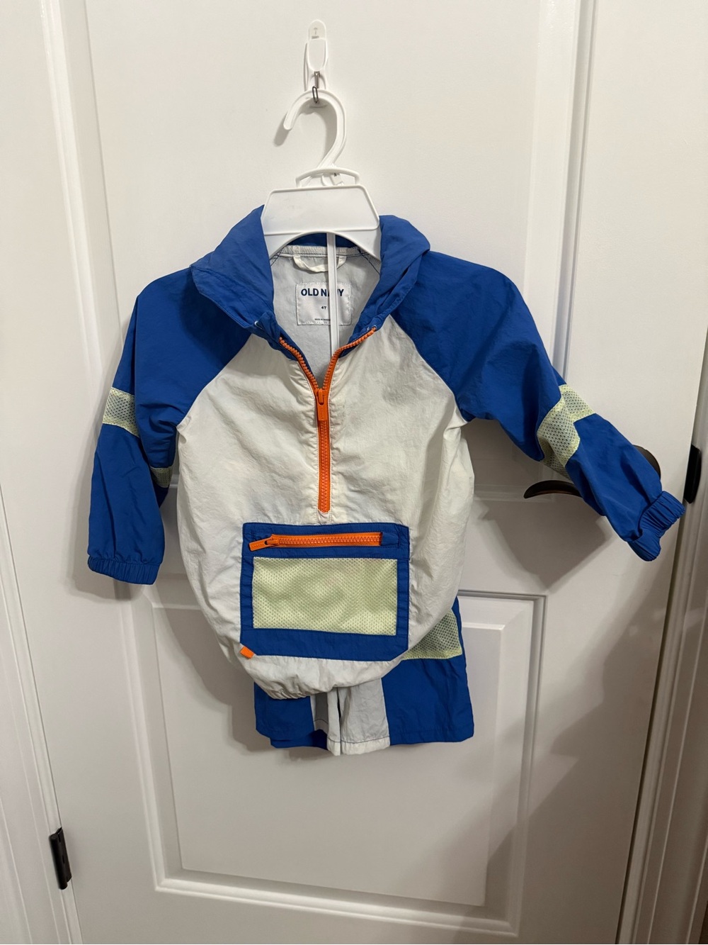 Old Navy Blue, White and Orange Kids' Swim Pullover with Hood